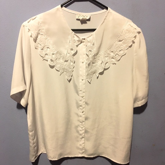 Kathy Che White Feminine Blouse Sz 16P - Picture 1 of 8